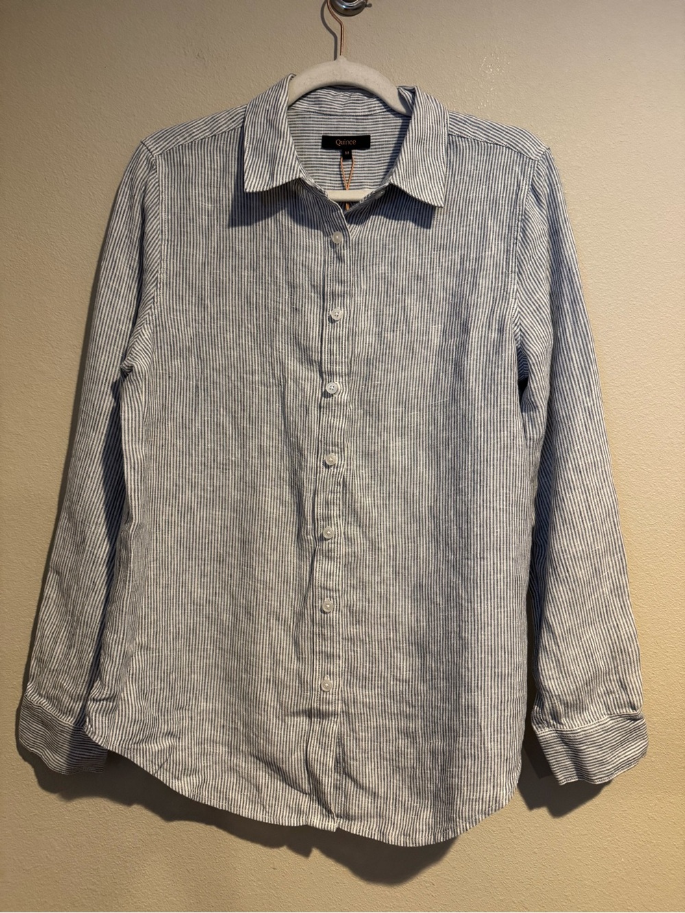 Quince 100% European Linen Long Sleeve Shirt Blue Pinstripe - Picture 3 of 8